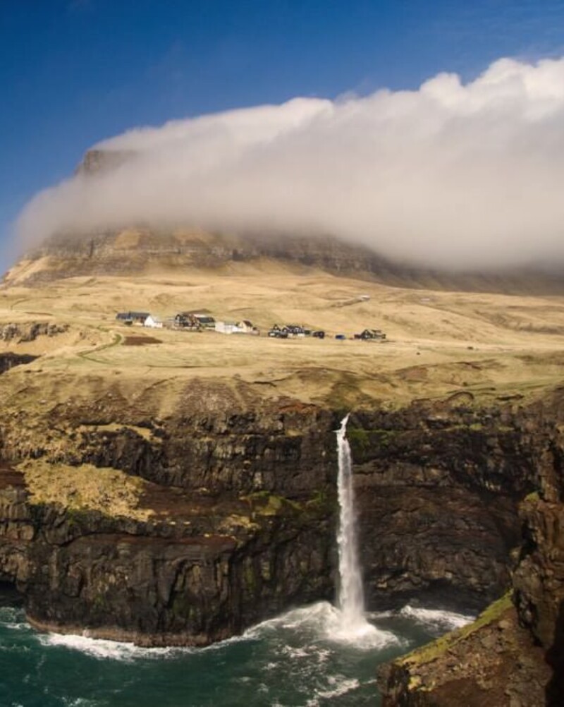Spectacular cliffs and a waterfall